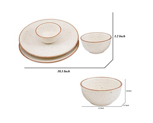 Freakway Handmade and Handcrafted Ceramic Stoneware Cream White Dinner Plates 10 Inches with Serving Bowl(4 Pieces, 2 Dinner Plate with 2 Bowl, Dishwasher & Microwave Safe)