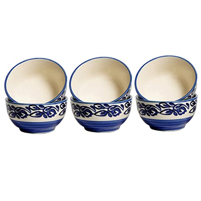 Freakway Ceramic Small Flowery Serving Bowl (150 ml, Set of 6,) | Salad Bowl |Vegetable Serving Bowl Dessert/Chutney Bowl (3 inch)(Microwave & Dishwasher Safe)