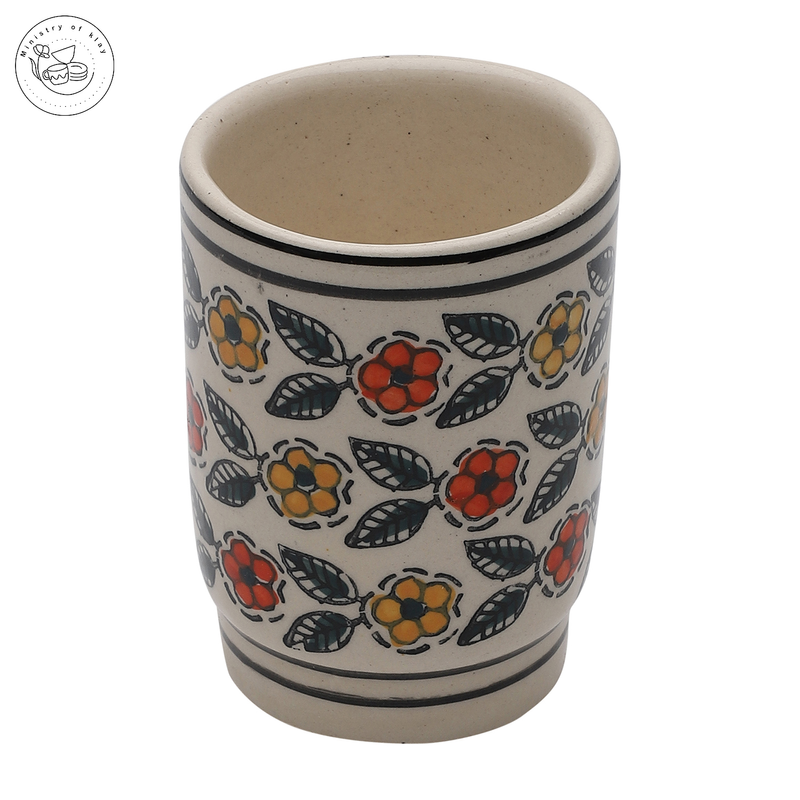 Ministry Of Klay Hand Painted Ceramic Bathroom Accessories Set for Utility and Bathroom Décor | Soap Dispenser | Soap Tray | Brush Holder | Tumbler | Set of 4.