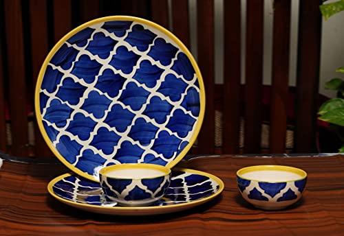 Freakway Moroccan Handpainted' Ceramic Plates with Katoris (4 Pieces, Serving for 2, Dishwasher & Microwave Safe) -Dinner Sets Ceramic Bowls Set Dinnerware Sets