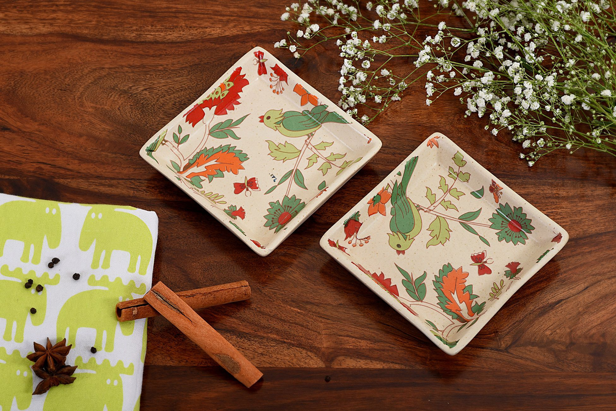 Boho Coffee mugs with platters/coasters [set of4]